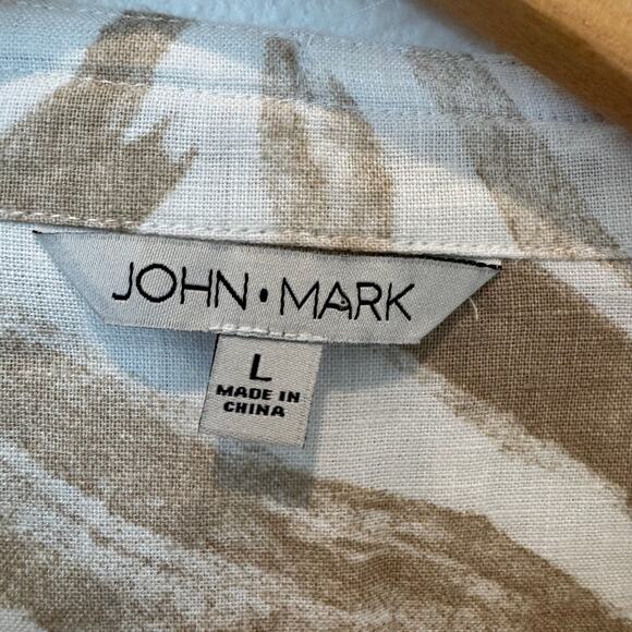 John Mark Linen Cotton Zebra Print Button Down Cinch Sleeve Tunic Top Large - Picture 12 of 14